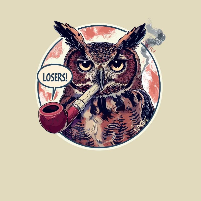 Un hibou avec une pipe à tabac dit « perdant »