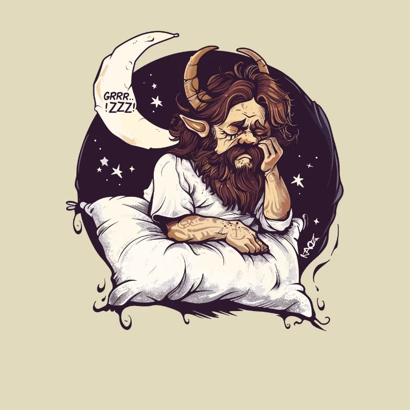 Archange endormi avec des cornes et la lune