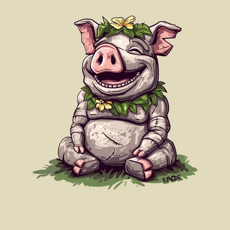 Statue de pierre de l’île de Pâques, un cochon qui rit