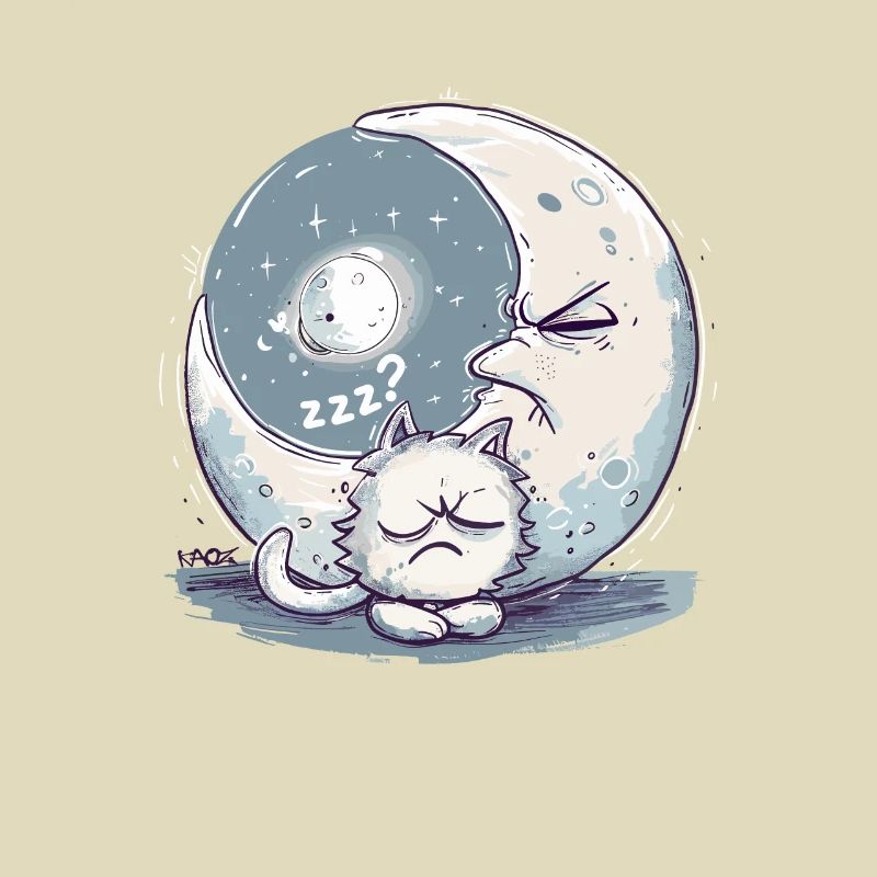 Sleeping uncomfortable cat and moon and sleep