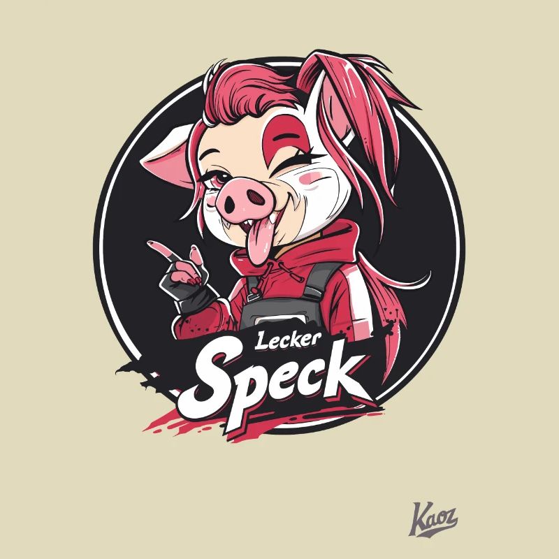 Anime-Schwein Maskottchen und Lecker Speck