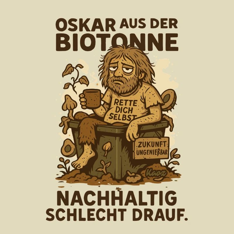 Oskar from the organic waste bin with saying and garbage