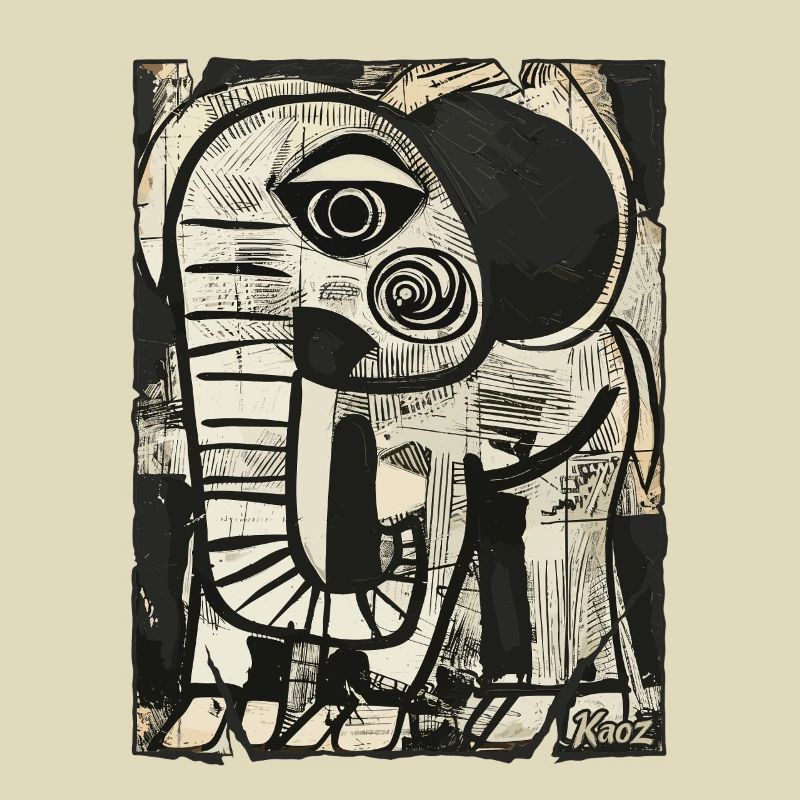 Abstract elephant in black and white