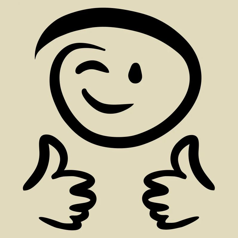 Face winks, shows two thumbs up. Emoticon.