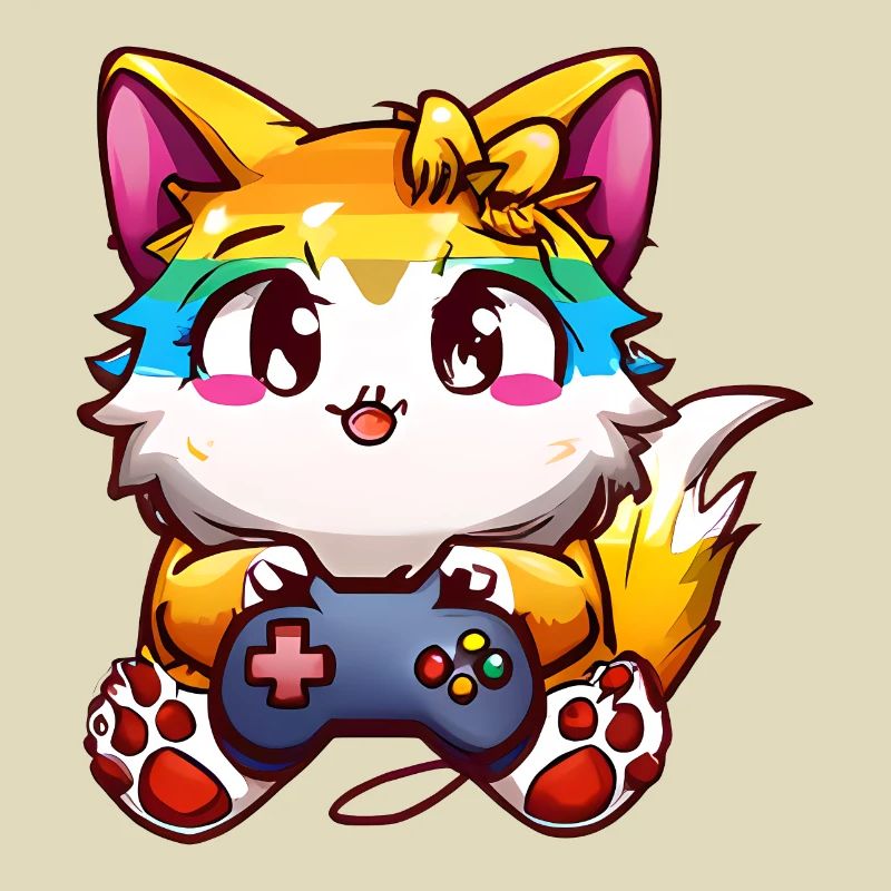 00240 flauschige Katze mit Kopfhörer & Controller