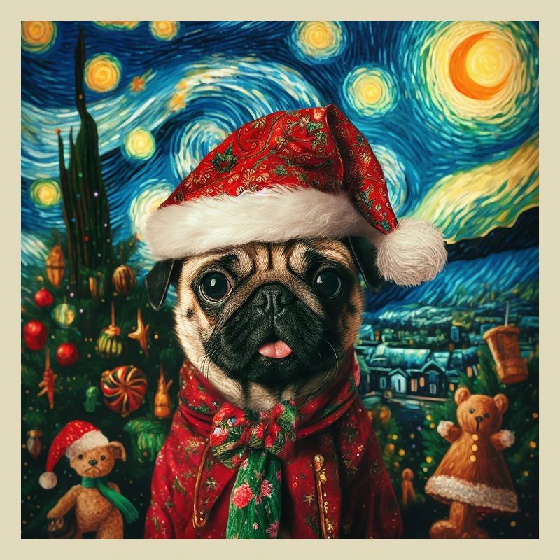 Weihnachtsmops - Van Gogh Style