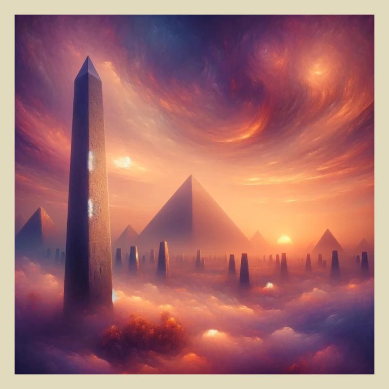 Obelisk vor einer Pyramide