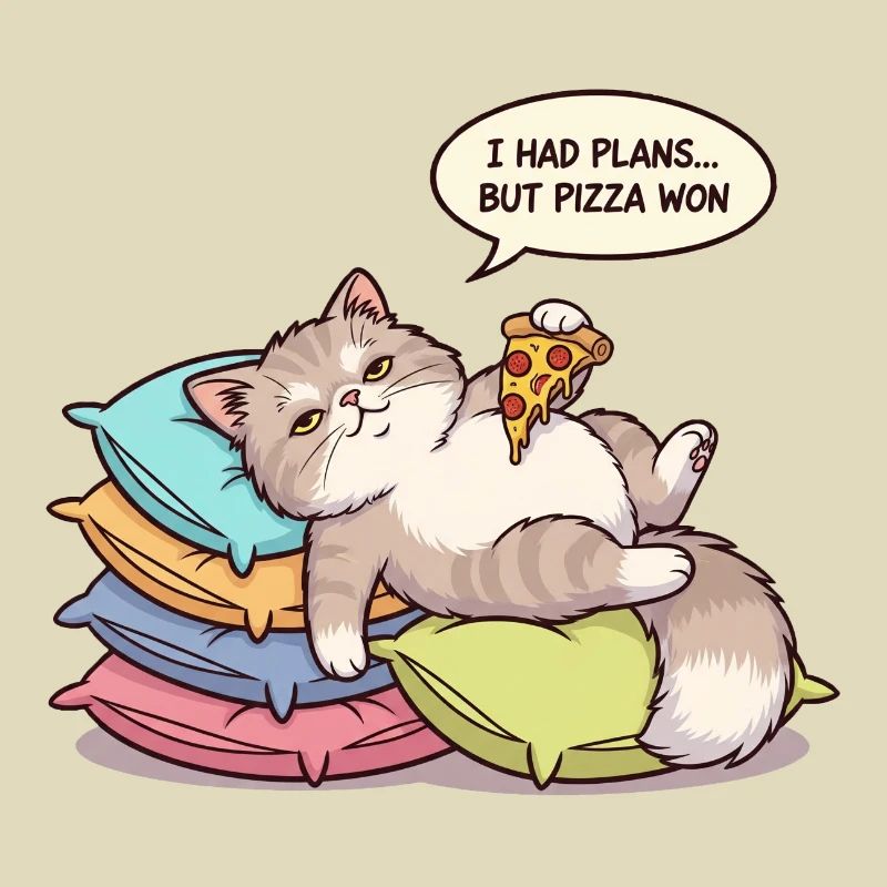 Faule Katze mit Pizza