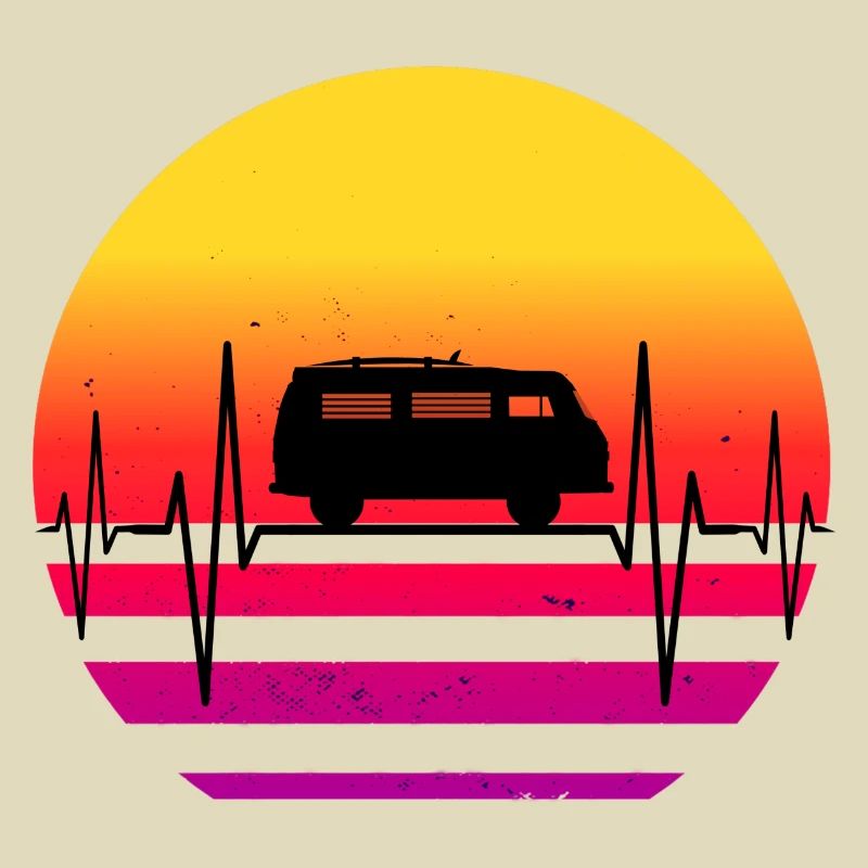 Bully Surf Trip Surfer Van Retro Coucher de soleil