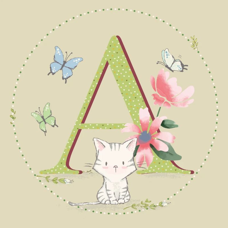 Initial letter A with cat