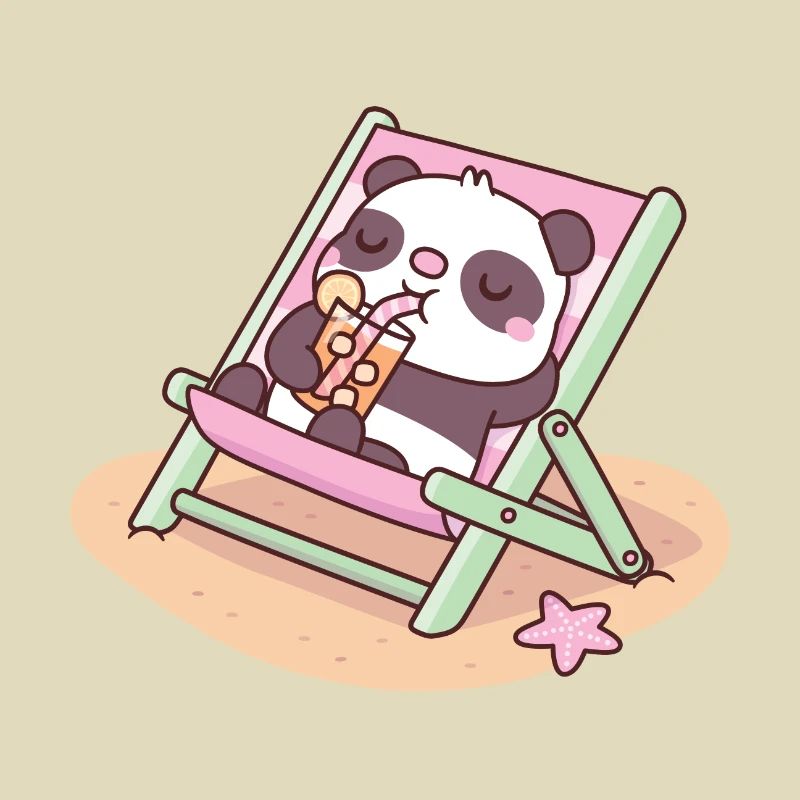 Mignon Panda Chilling On Beach Chaise