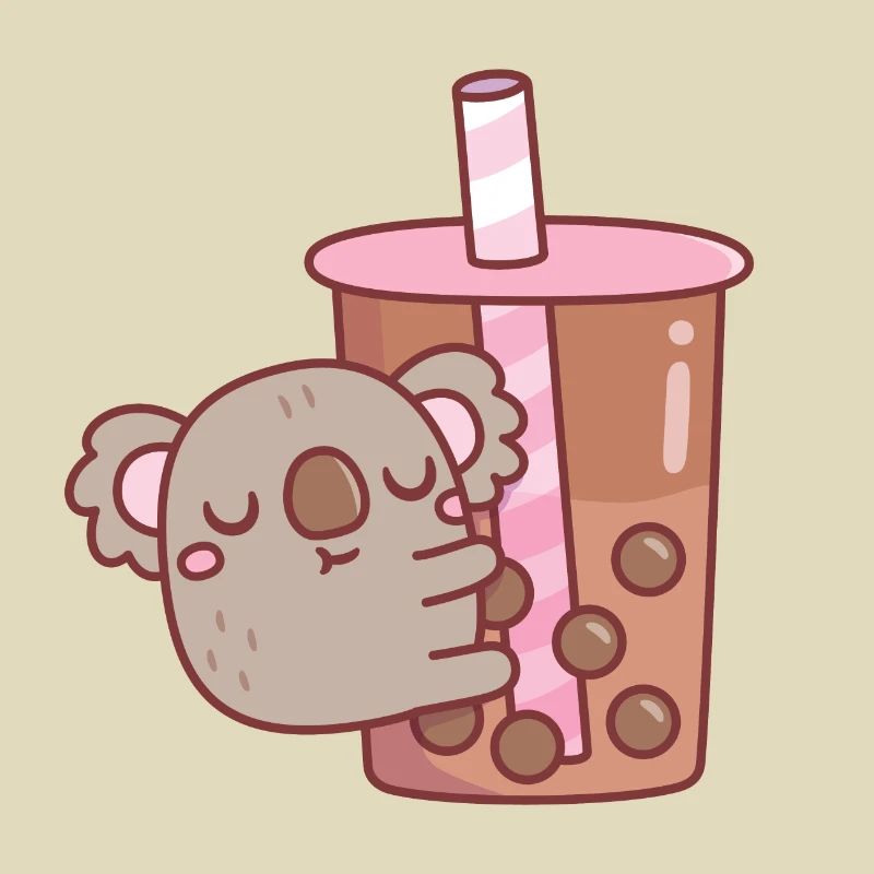 Mignon Chubby Koala Bear Hugging Bubble Tea