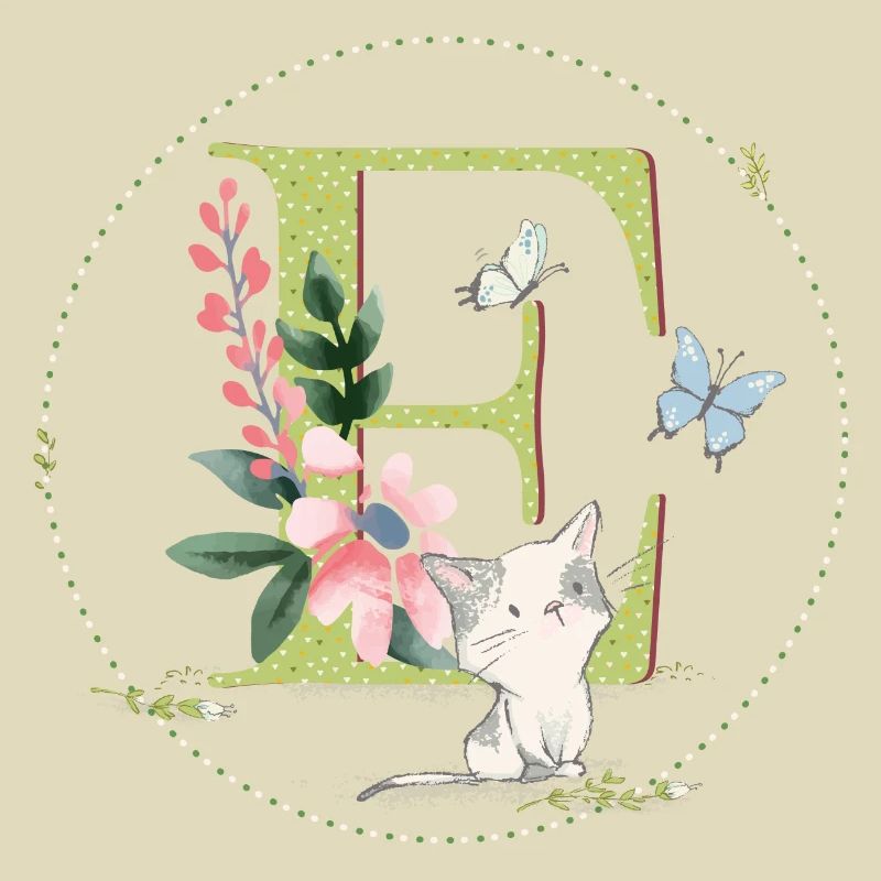 Anfangsbuchstabe E mit Katze