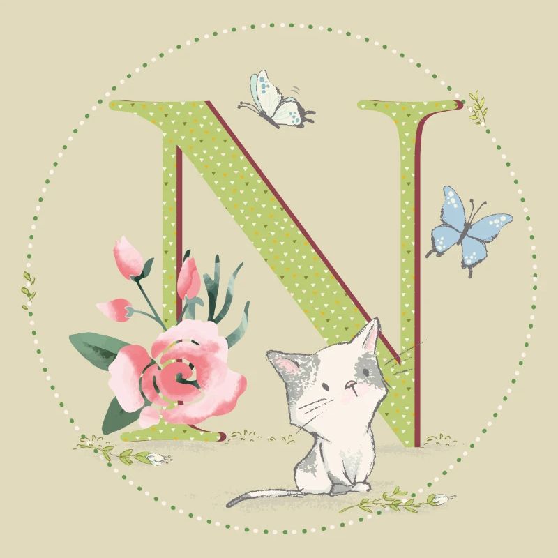 Lettre initiale N avec chat