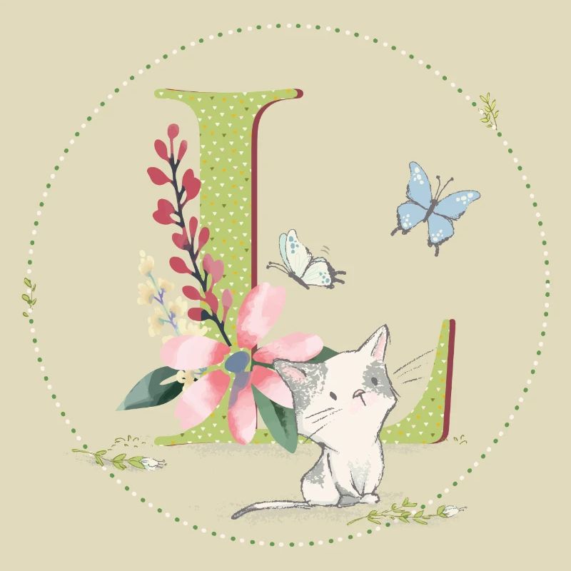 Initial letter L with cat