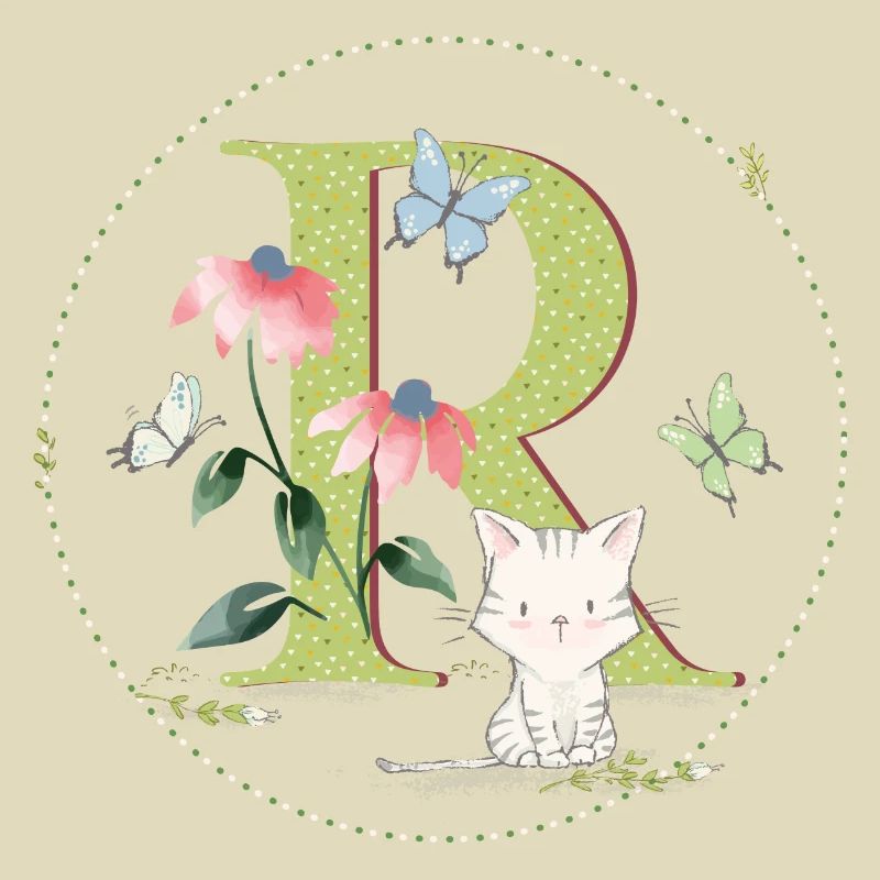 Lettre initiale R avec chat