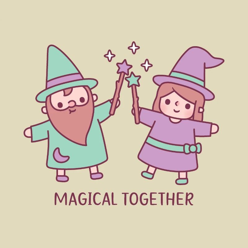 Sorcier mignon et sorcière magique ensemble