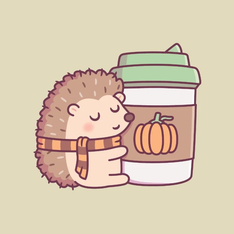Cute Hedgehog Hugging Pumpkin Spice Latte