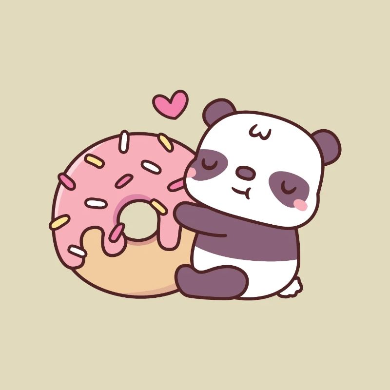 Cute Panda Bear Hugging Donut