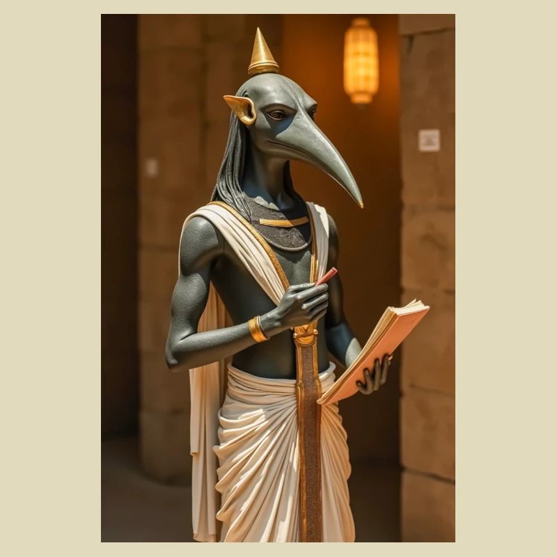 Thoth, ibis-headed god, holding a scroll in an anc