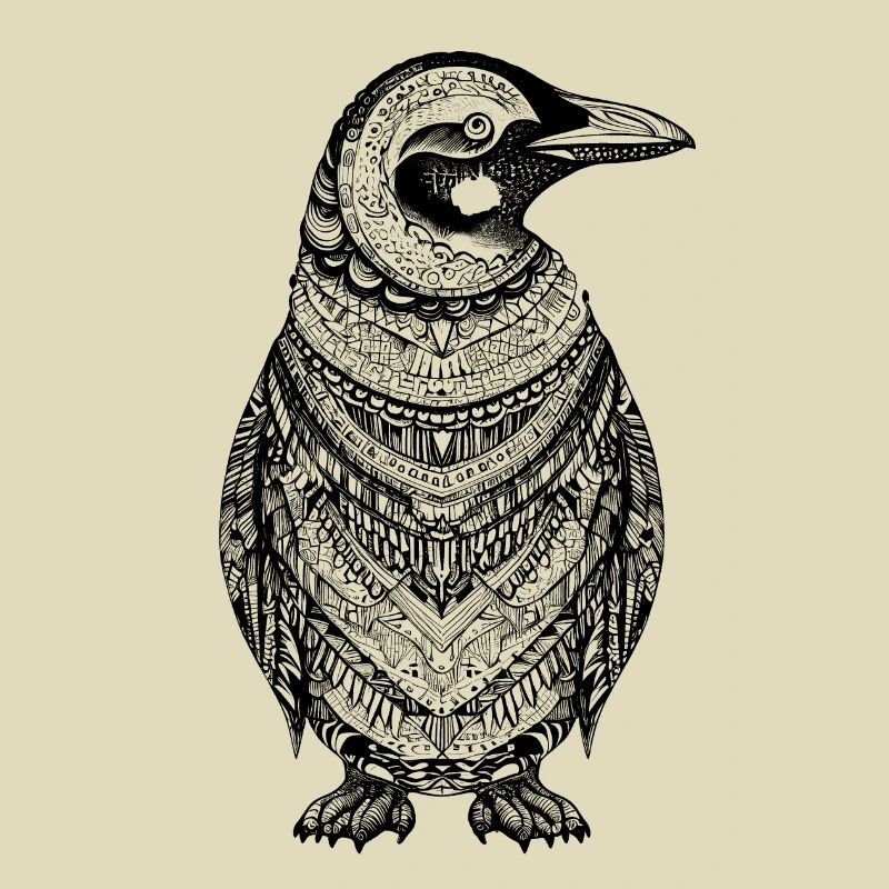 Cool penguin with boho ethno patterns in black