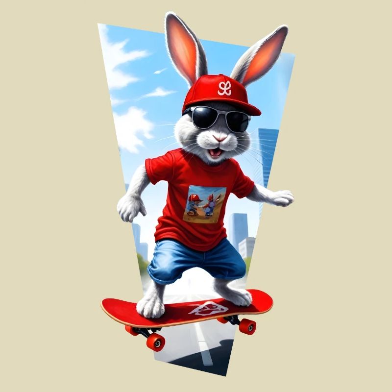Cooler Hase oder Osterhase skatet auf Skateboard