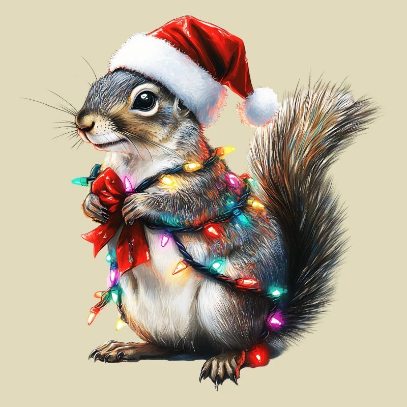 Eichhörnchen mit Lichterkette - Weihnachtspullover