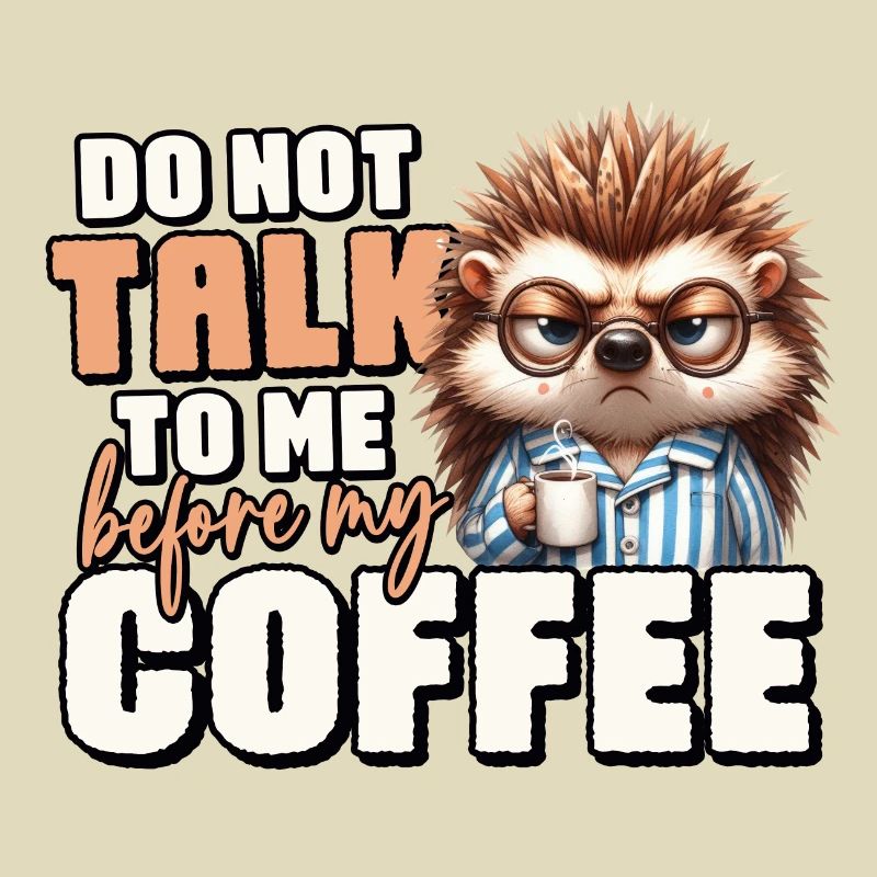 Grumpy hedgehog with coffee