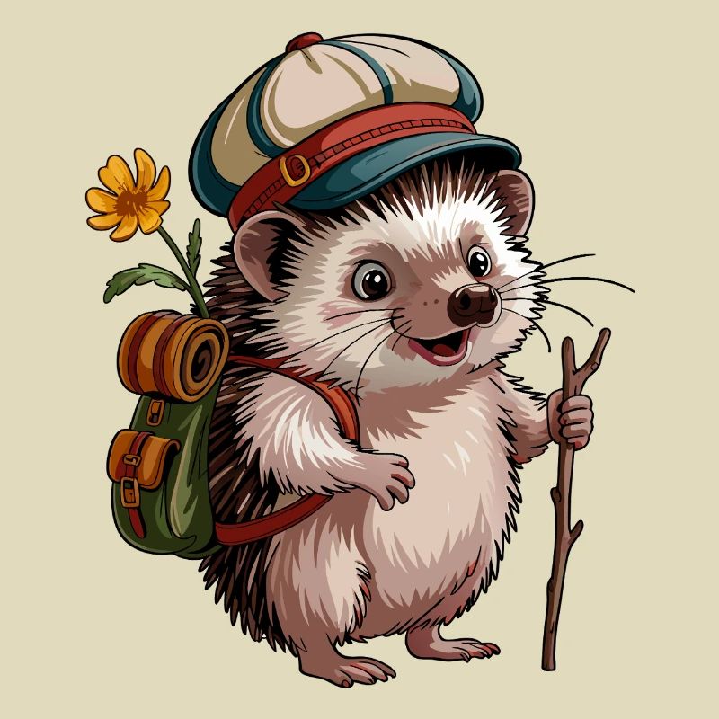Igel mit Rucksack auf Wanderschaft