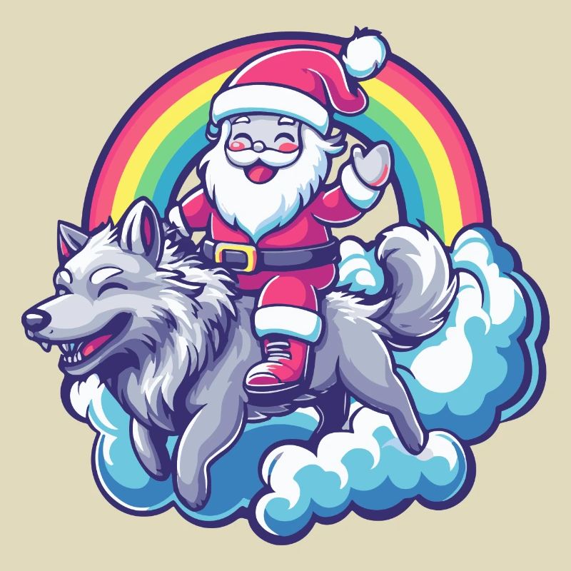 Wolf Weihnachtsmann Regenbogen