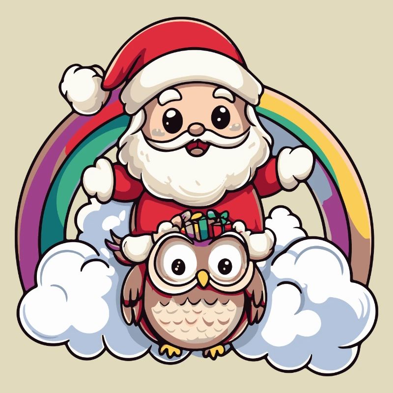 Eule Weihnachtsmann Regenbogen