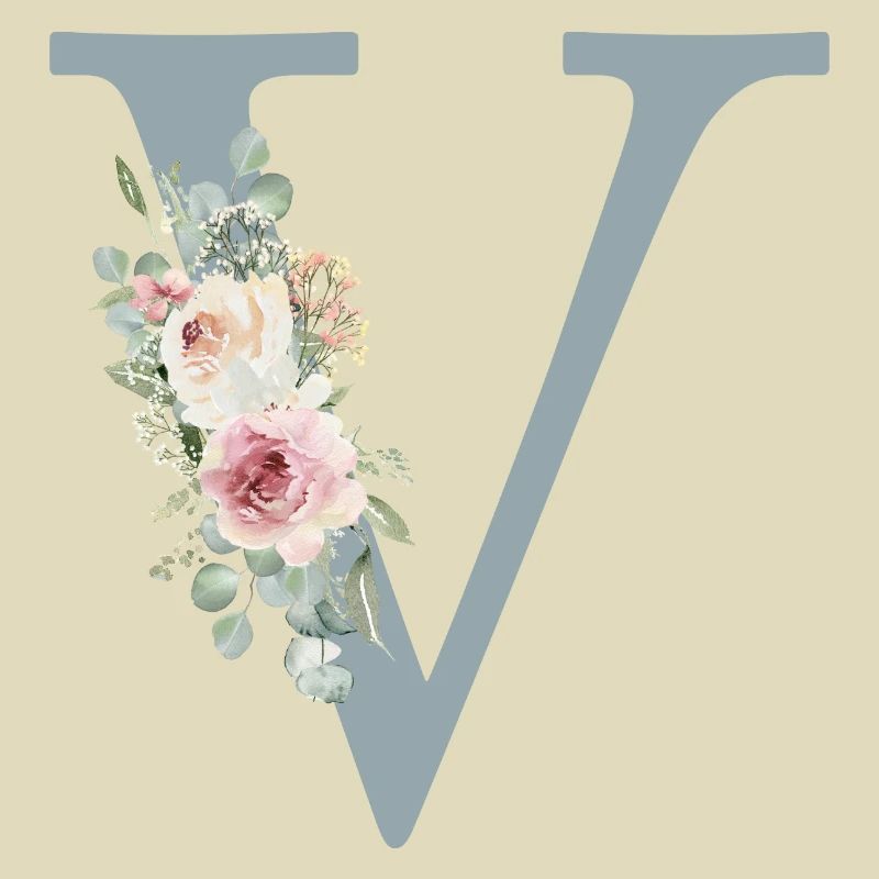V| Monogram | Eucalyptus Pastel Flower Blue