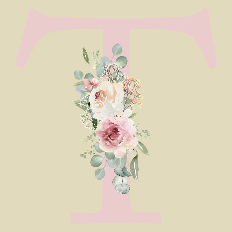 T| Monogramme | Eucalyptus Pastel Fleur Bleu