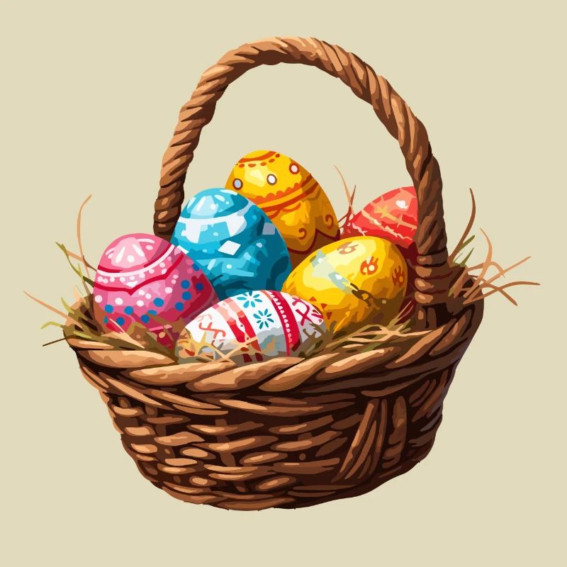 Osterkörbchen mit bunt bemalten Eiern