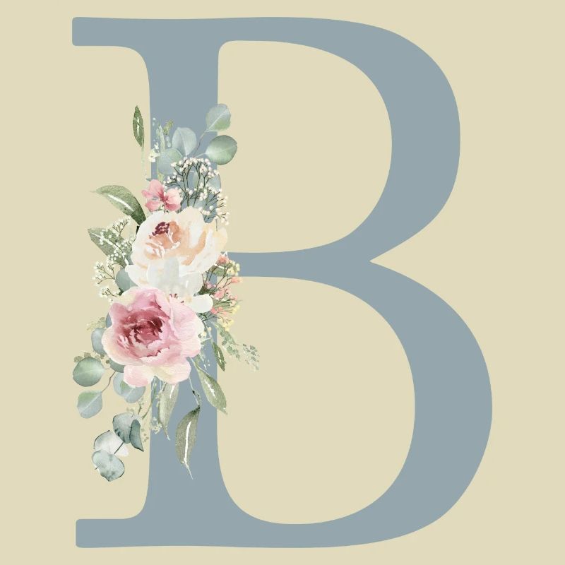 B| Monogram | Eucalyptus Pastel Flower Blue