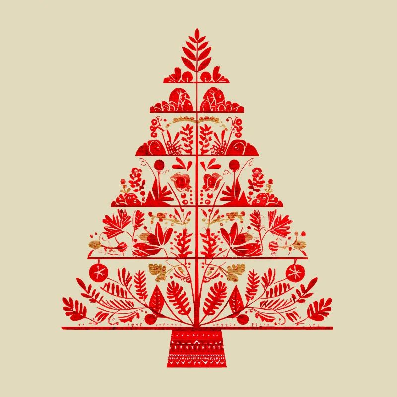 Abstrakter Weihnachtsbaum Rot – Boho Folk Art