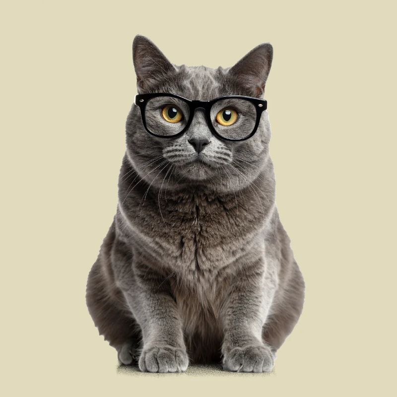 Graue Katze mit Brille – Smart, süß & absolut kult