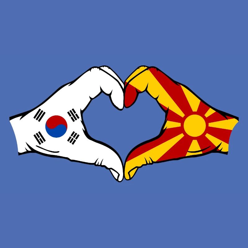 Corée du Sud Macédoine Drapeau Mains Coeur Forme