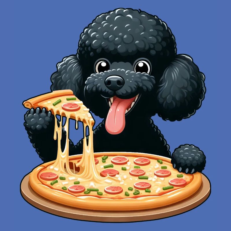 Comic Pudel mit Pizza