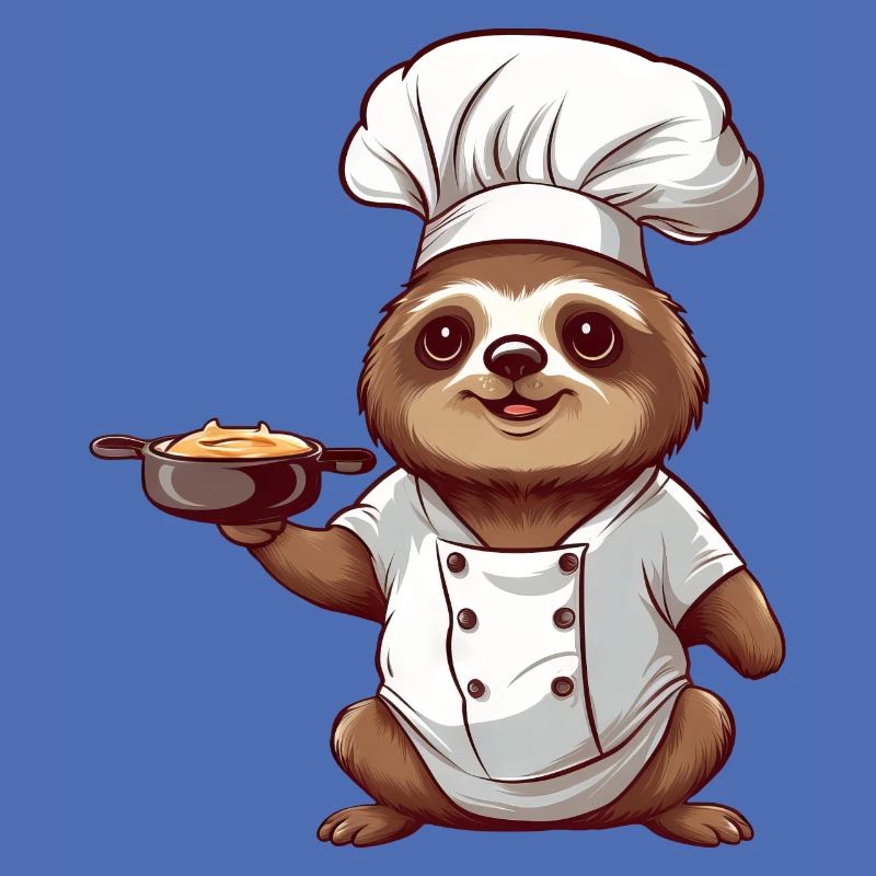 Cute Sloth Comic Chef with Chef's Hat Design