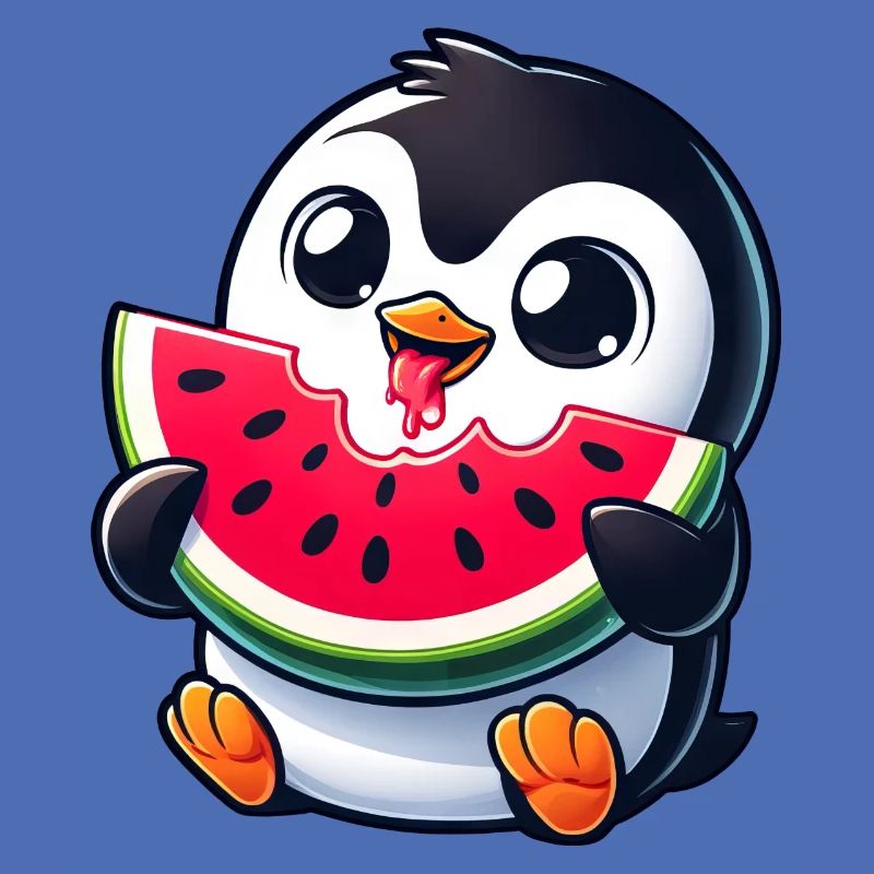 Pingouin avec dessin animé de pastèque