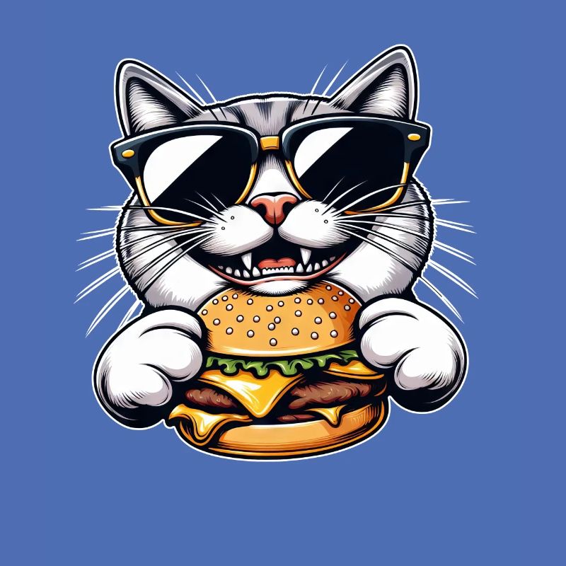 Chat nerd cool mangeant hamburger cheeseburger