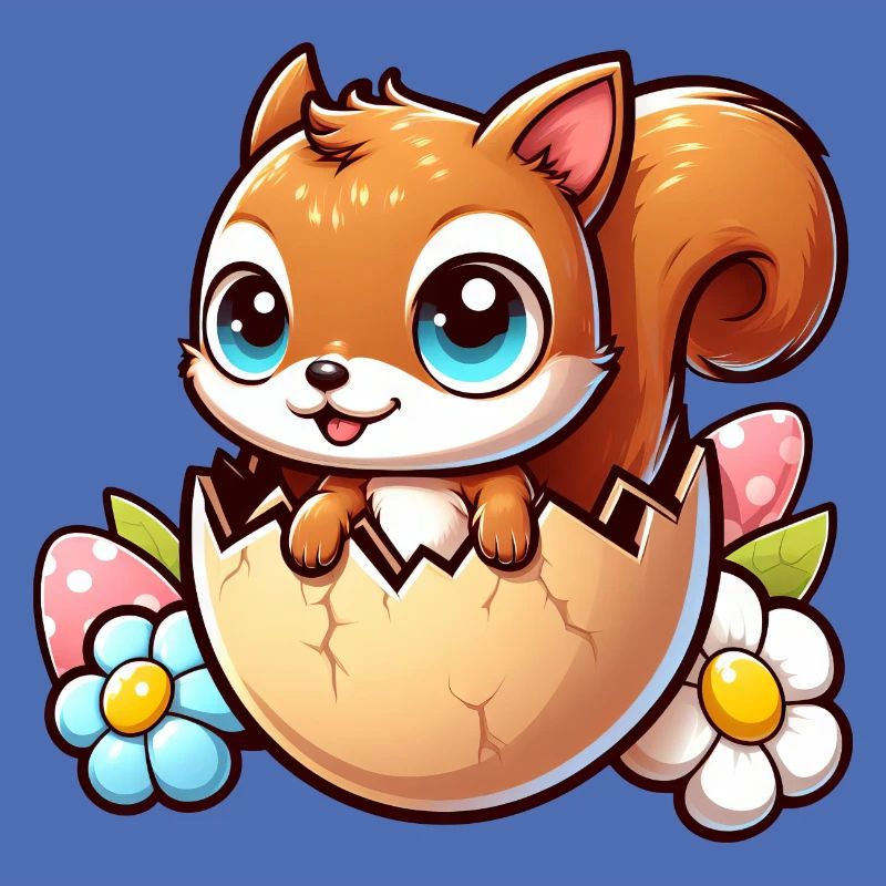 Süßes Eichhörnchen mit Osterei Comic Design