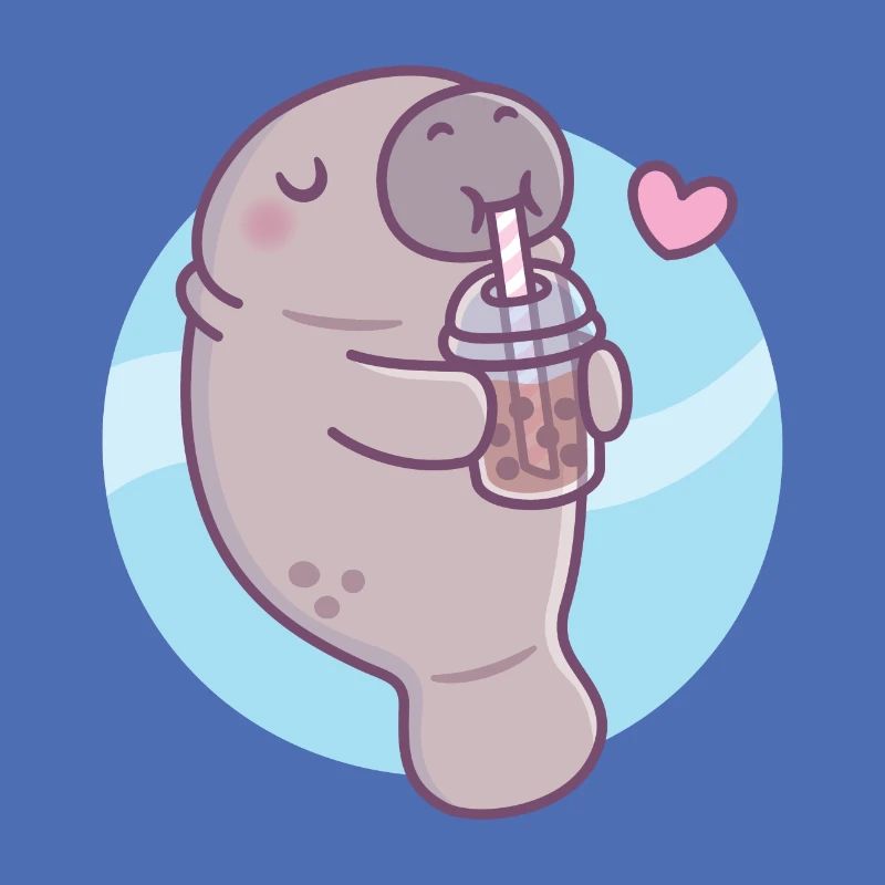 Cute Manatee Loves Drinking Bubble Tea