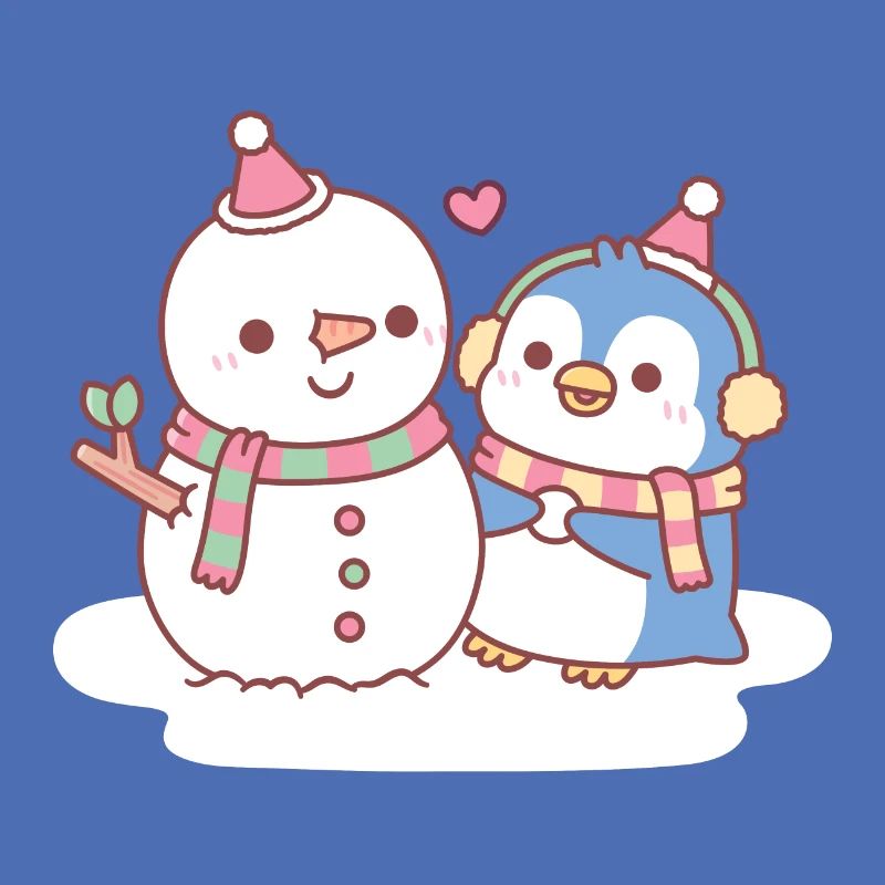 Niedlicher Pinguin, der einen Schneemann baut