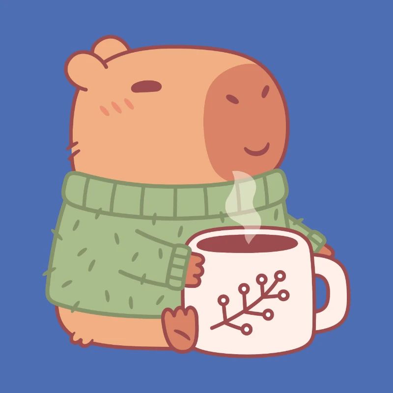 Süßes Capybara im Pullover mit heißem Kaffee