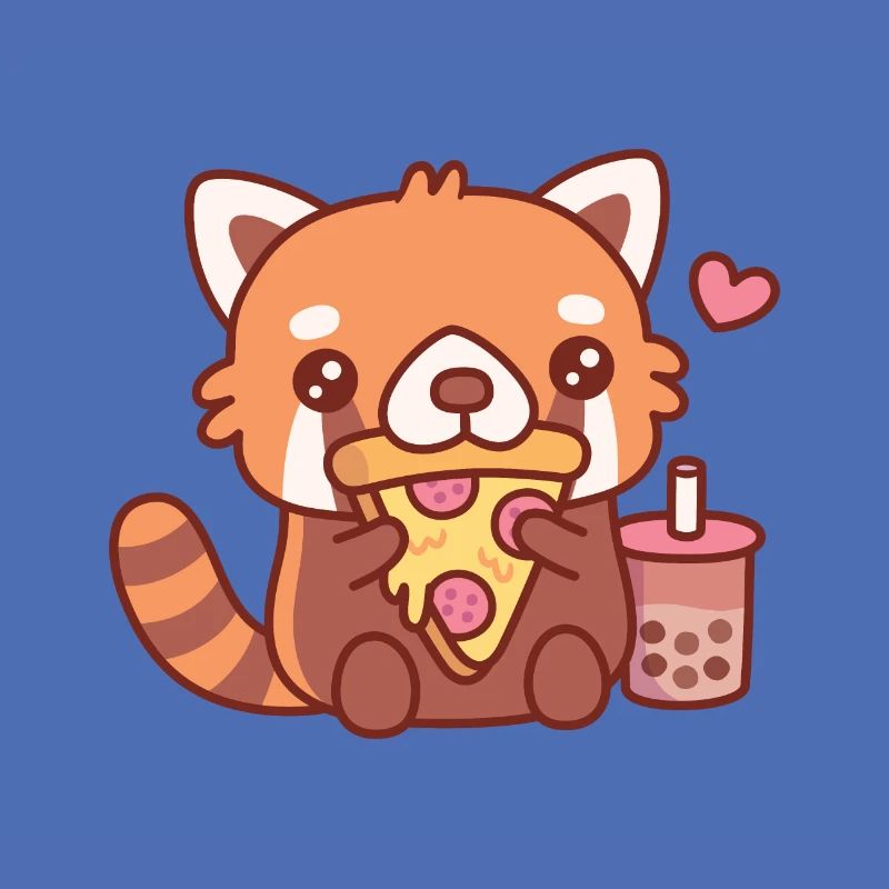 Mignon petit panda roux mangeant une pizza