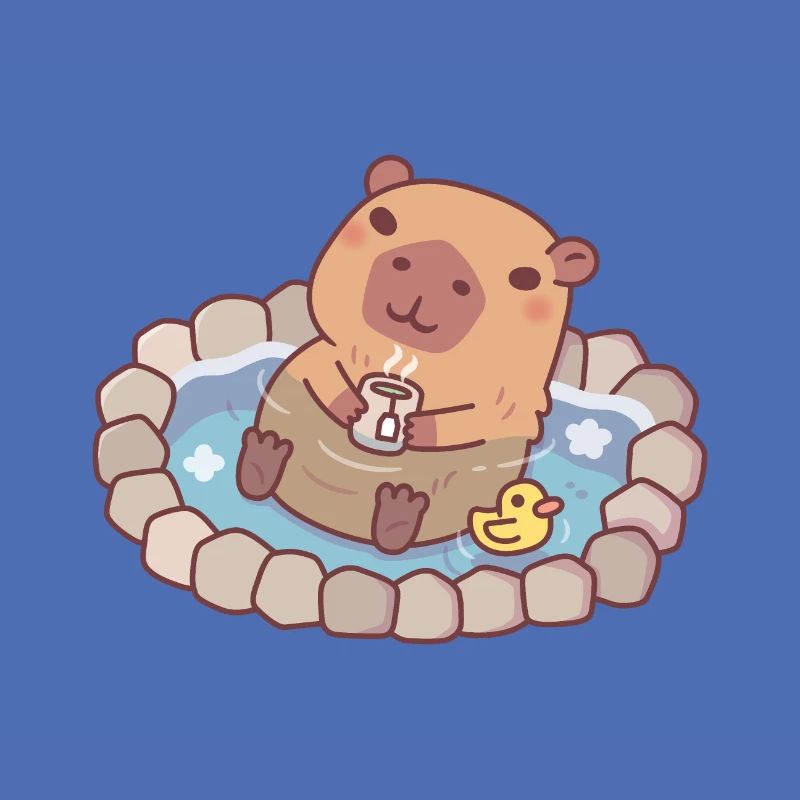 Mignon Capybara et Ducky Chilling dans la source chaude