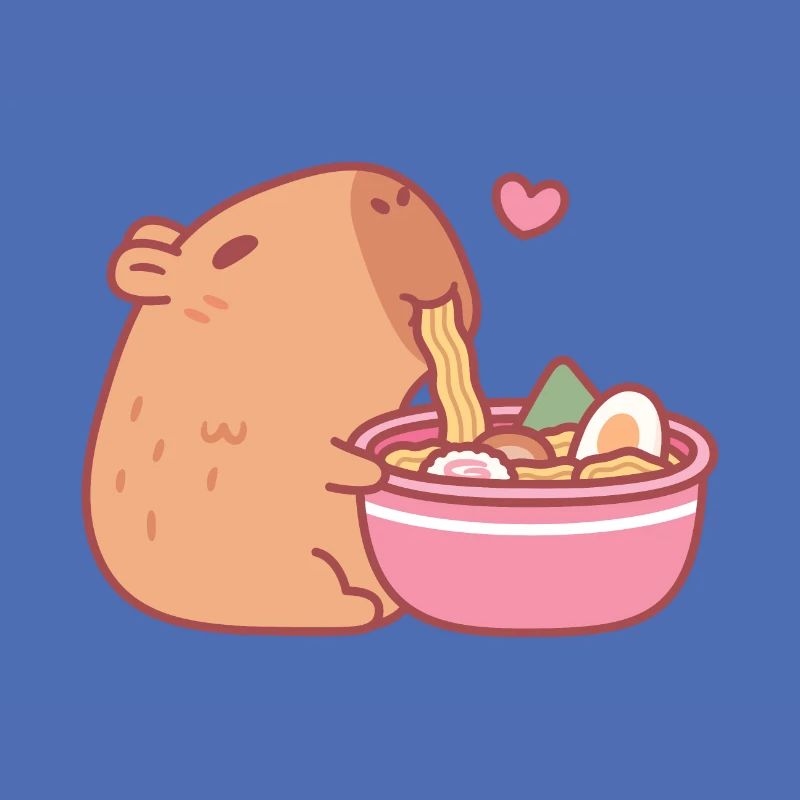 Capybara mignon mangeant des ramen