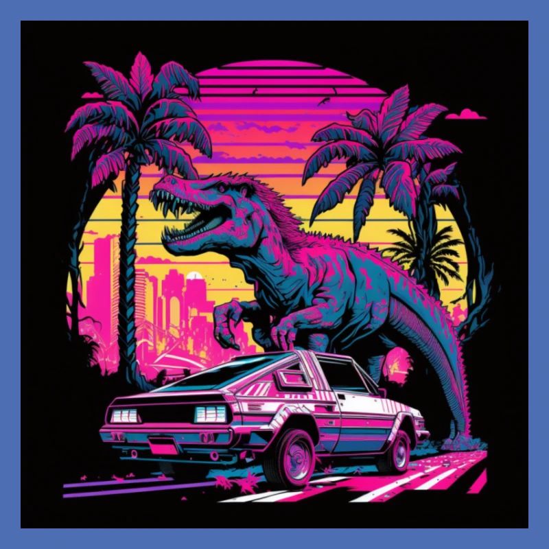 Dinosaurs with neon colors, synthwave / 80s